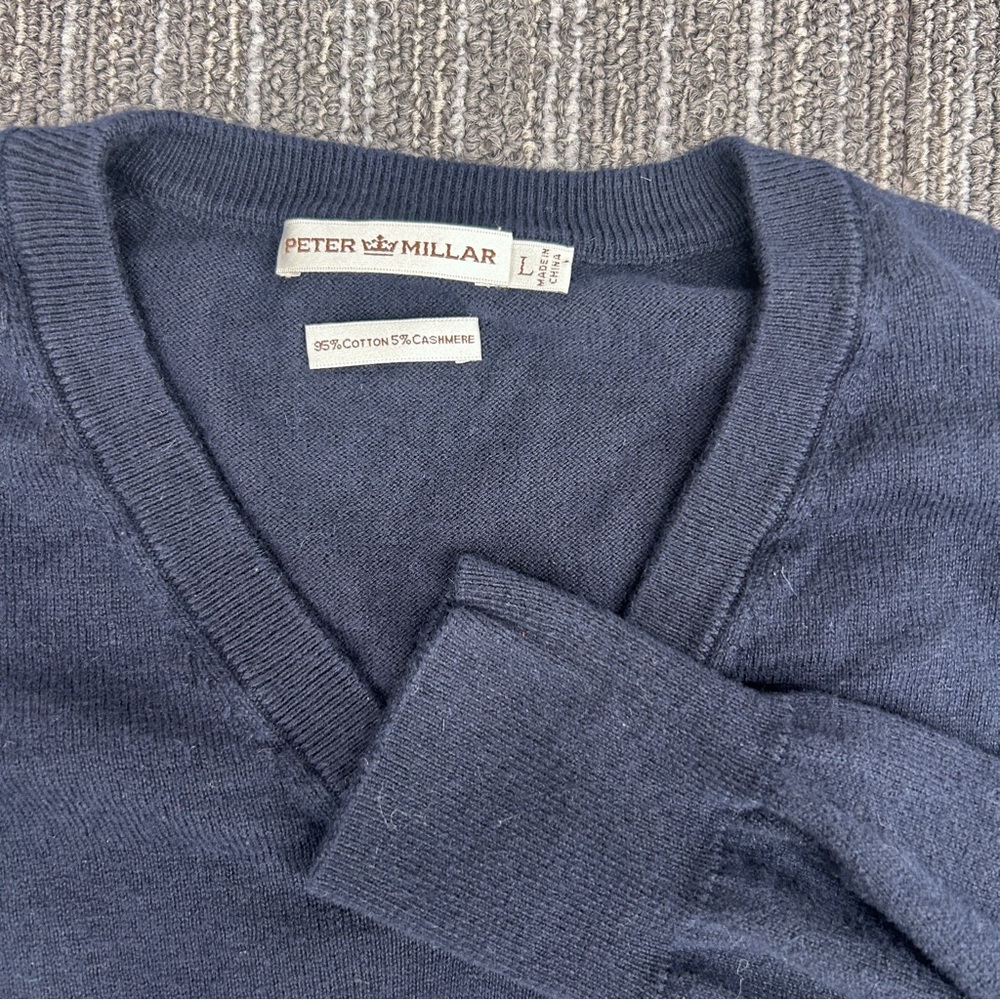 Peter Millar Blue/Gray V-Neck Sweater 95% Cotton 5% Cashmere Soft Knitwear